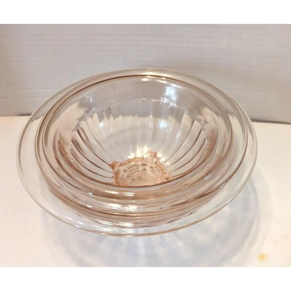 Vtg Hazel Atlas Pink Pillar Optic Ribbed Depression Glass Mixing Bowl Set of 3